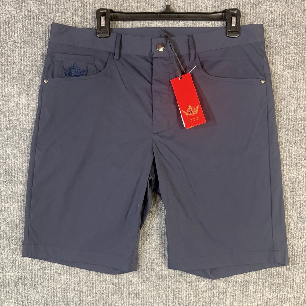 Brendratti Luca Shorts Mens Size 52 Navy Blue Stretch Made in Italy Zip 36W- NWT